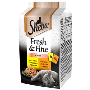 SHEBA saszetka 6x50g Fresh & Fine - mokra karma dla kotów w sosie (z kurczakiem, z indykiem)