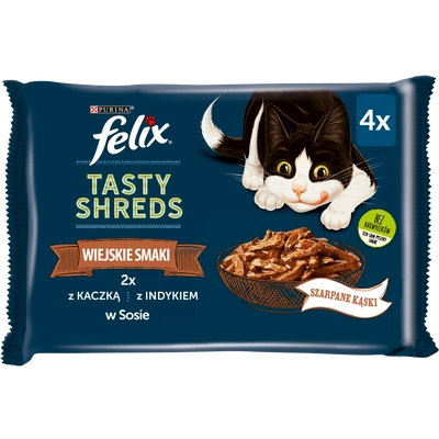 FELIX Tasty Shreds  mokra karma dla kota z kaczką i indykiem w sosie 4x80g