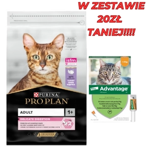PRO PLAN Delicate Digestion Karma dla kotów bogata w indyka 10kg + Advantage - dla kotów (0,4mlx4) *roztwór* blister
