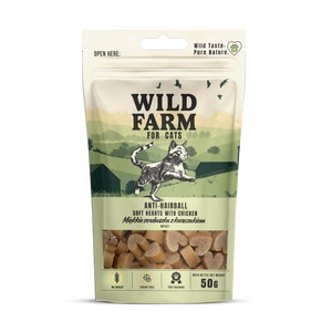 WILD FARM anti-hairball miękkie serca z kurczaka 50g przysmak dla kota