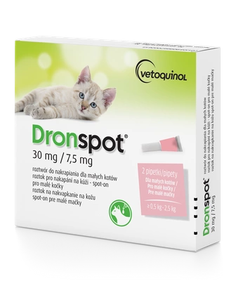 VETOQUINOL Dronspot Roztwór Do Nakrapiania Dla Małych Kotów o masie ciała od 0,5kg do 2,5kg 30mg/7,5mg (2x0,35ml)