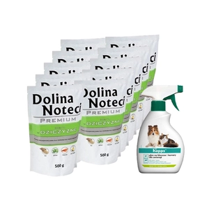Dolina Noteci PREMIUM bogata w dziczyznę 10x500g + HAPPS - płyn na kleszcze i komary dla zwierząt 200ml