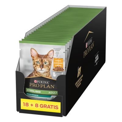 Purina Pro Plan Sterilised z kurczakiem dla kota 26x85g (18+8 GRATIS)