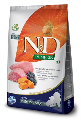 Farmina N&D Pumpkin Grain Free canine LAMB & BLUEBERRY PUPPY MEDIUM & MAXI 12kg  / Opakowanie uszkodzone (3136)