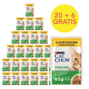 CAT CHOW Sterilised Karma dla kotów z kurczakiem i bakłażanem w sosie 85g Saszetka 20+6 GRATIS