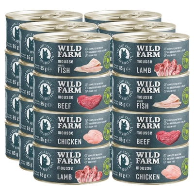 WILD FARM Mousse Mix smaków 24x85g - bezzbożowy mus dla kota