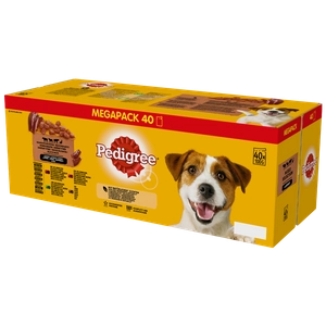 PEDIGREE Adult saszetka 40x100 g - Mix Smaków w Sosie mokra karma pełnoporcjowa dla dorosłych psów (kawałki bogate w mieszankę wołowiny i jagnięciny mieszankę jagnięciny i wątróbki mieszankę wołowiny i wątróbki oraz w kaczkę)