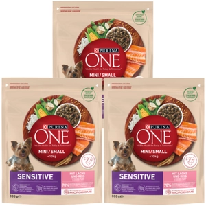 PURINA ONE Mini/Small Sensitive Łosoś, ryż - sucha karma dla psa - 3x800g