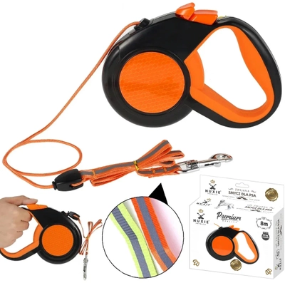 NUXIE® Smycz dla psa automatyczna linka odblaskowa 8m 50kg pomarańczowa
