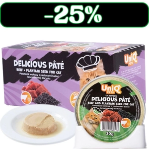 UNIQ PETS KARMA MOKRA DLA KOTA ROYAL BEEF pasztecik wołowy z nasionami babki lancetowatej 30 g x 8 szt