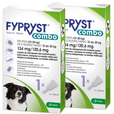 KRKA Fypryst Combo krople na pchły i kleszcze dla psa 10-20 kg 134mg/1,34ml 2 szt