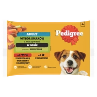 PEDIGREE Adult saszetka 4x100 g - Wybór Smaków z Marchewką w Sosie, mokra karma pełnoporcjowa dla dorosłych psów (kawałki bogate w mieszankę wołowiny i jagnięciny oraz kawałki bogate w indyka)