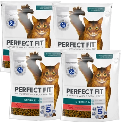 PERFECT FIT (Sterile 1+) 4x 750g Bogaty w wołowinę - sucha karma dla kota po sterylizacji