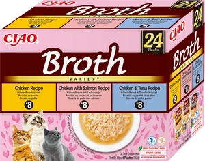 INABA Ciao Broth - karma uzupełniająca dla kota bulion o smaku kurczaka, łososia i tuńczyka 24x40g