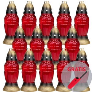LUKS Znicz nagrobkowy czerwony 401K 21cm 14szt + zapalarka gazowa GRATIS !!!