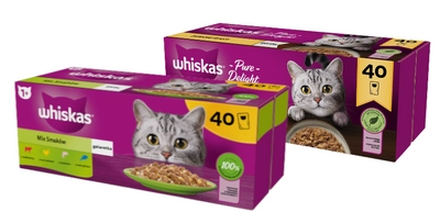 WHISKAS Adult saszetki 40 x 85 g Mix Smaków - mokra karma dla dorosłego kota, w galaretce + WHISKAS Adult saszetki 40 x 85 g Drobiowe Frykasy