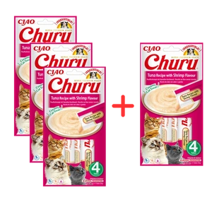 INABA  Churu przysmak dla kota o smaku tuńczyka i krewetki 4x14g 3+1 GRATIS!