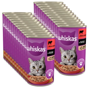 WHISKAS Adult puszka 24x400 g - mokra karma dla dorosłego kota, kawałki z wołowiną w sosie