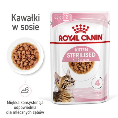 ROYAL CANIN Kitten Sterilised 12x85g karma mokra w sosie dla kociąt do 12 miesiąca życia, sterylizowanych