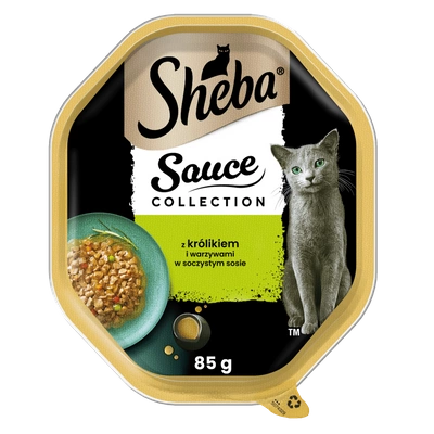 SHEBA Sauce Collection tacka 22x85 g – mokra karma pełnoporcjowa dla dorosłych kotów, kawałki z królikiem i warzywami, w sosie