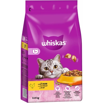 WHISKAS Adult 3,8 kg - sucha karma dla dorosłego kota, z pysznym kurczakiem opakowanie uszkodzone (3055)