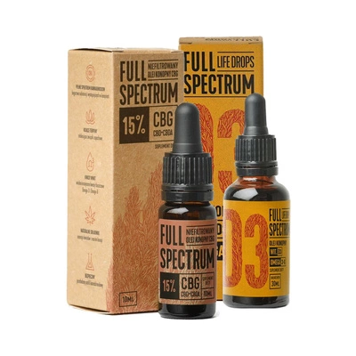 Full Spectrum niefiltrowany olejek CBG 15% - 10ml (dla ludzi) + Witamina D3 30ml GRATIS!