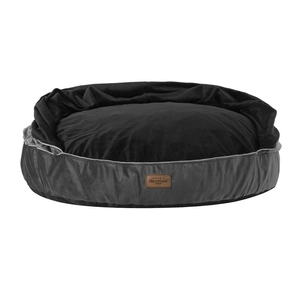 RECOBED pufa z kocykiem Welurowe szary/czarny S Ø55cm