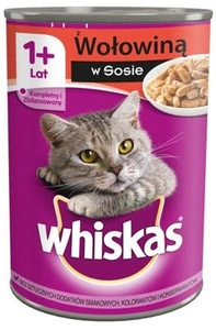 WHISKAS Adult puszka 24x400 g - mokra karma dla dorosłego kota, kawałki z wołowiną w sosie