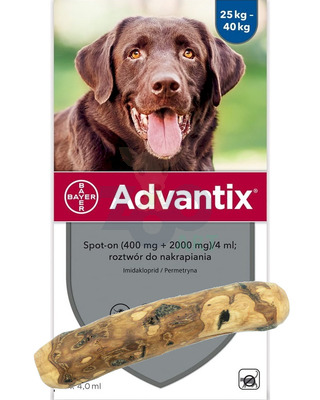 Advantix - dla psów 25-40kg (4 pipety x 4ml) + Patyk z drzewa oliwnego 4DOGS - L (pies powyżej 20kg)