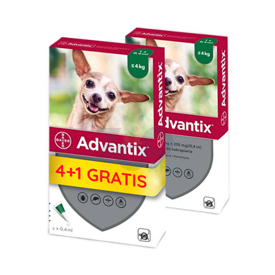 Advantix - dla psów do 4kg (4 pipety x 0,4ml) + 1 PIPETA GRATIS!!!