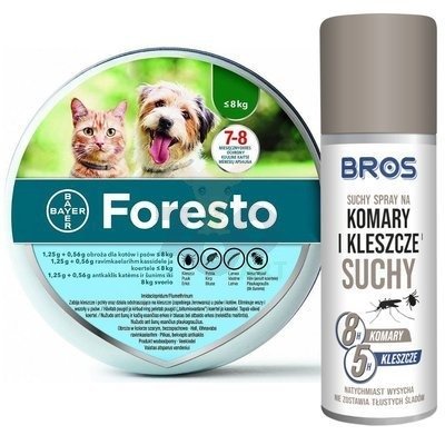 BAYER Foresto Obroża dla kotów i psów poniżej 8kg	+ BROS suchy spray na komary i kleszcze 90ml