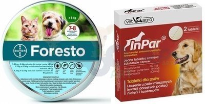 BAYER Foresto Obroża dla kotów i psów poniżej 8kg + VET-AGRO InPar- tabletki odrobaczające dla psa (2 tabl.)