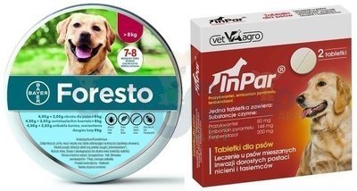BAYER Foresto Obroża dla psów powyżej 8kg + VET-AGRO InPar- tabletki odrobaczające dla psa (2 tabl.)