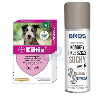 BAYER Kiltix Obroża dla małych psów 38 cm + BROS suchy spray na komary i kleszcze 90ml