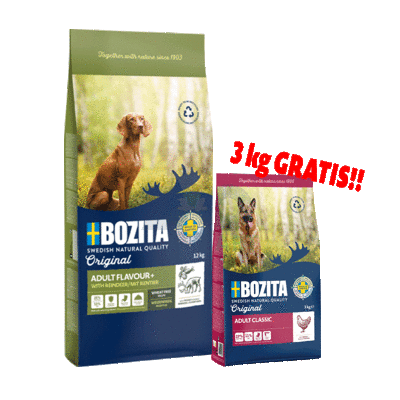 BOZITA Dog Adult Flavour Plus 12kg + BOZITA Original Adult Classic 3kg GRATIS !!! 