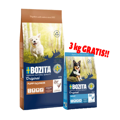 BOZITA Dog Puppy&Junior 12kg + BOZITA Original Adult 3kg GRATIS !!! 