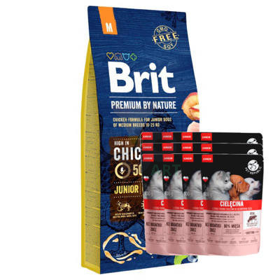 BRIT Premium By Nature Adult M 15kg + PetRepublic JUNIOR 12x100g