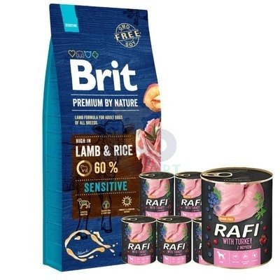 BRIT Premium By Nature Sensitive Lamb 15kg +  Rafi z indykiem 6x400g