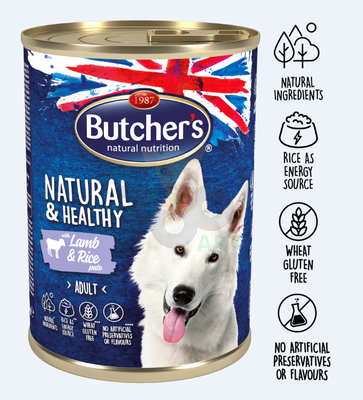 BUTCHER'S Natural&Healthy jagnięcina z ryżem (pasztet) 24x390g (pies)