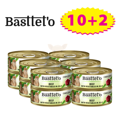 Basttet'o Original Wołowina z warzywami w galarecie dla kotów 12x85g (puszka)