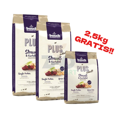 Bosch Plus Adult Struś & Ziemniaki 2x12,5kg+2,5kg GRATIS!!