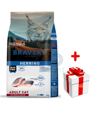 Bravery Cat Sterilized Herring (Śledź) 2kg + niespodzianka dla psa GRATIS!
