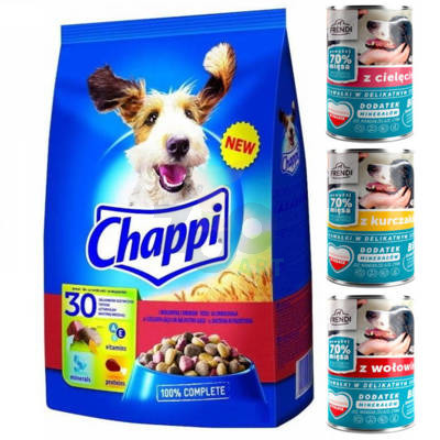 CHAPPI 9kg - sucha karma dla psów z wołowiną, drobiem i warzywami + Frendi 30x400g 