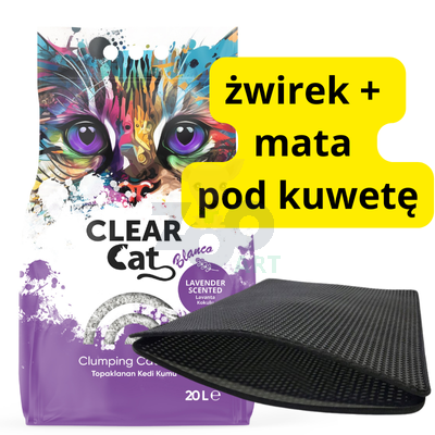 Clear Cat Blanco Lawenda żwirek bentonitowy 20l + Mata pod kuwetę dla kota 45x30cm