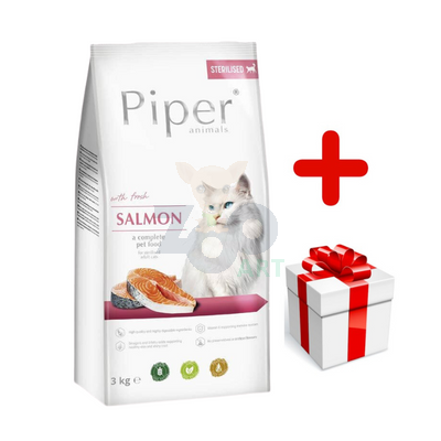 DOLINA NOTECI Piper Animals z łososiem dla kotów sterylizowanych 3kg + niespodzianka dla kota GRATIS!