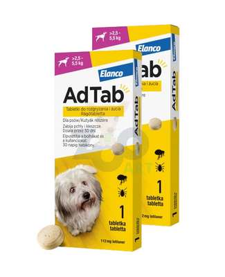 ELANCO 2xAdTab 112mg tabletka na pchły i kleszcze dla psów >2,5-5,5 kg