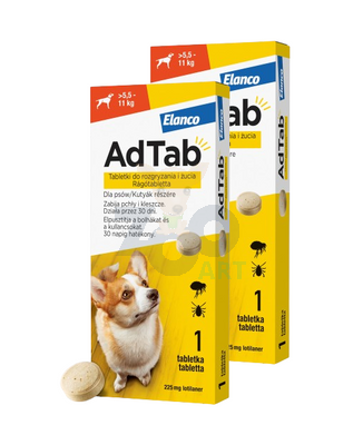 ELANCO 2xAdTab 225mg tabletka na pchły i kleszcze dla psów >5,5 - 11 kg