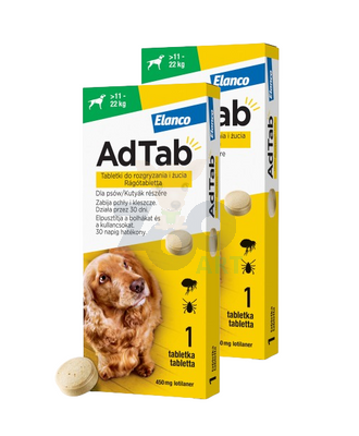 ELANCO 2xAdTab 450mg tabletka na pchły i kleszcze dla psów >11 - 22 kg