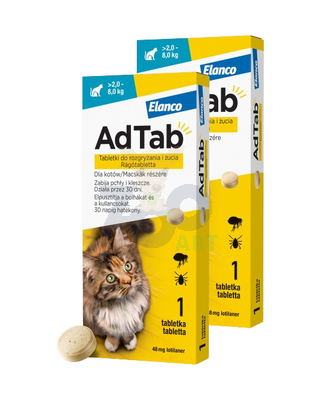 ELANCO 2xAdTab 48mg tabletki na pchły i kleszcze dla kotów >2-8 kg