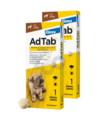 ELANCO 2xAdTab 56mg tabletki na pchły i kleszcze dla psów 1,3-2,5 kg